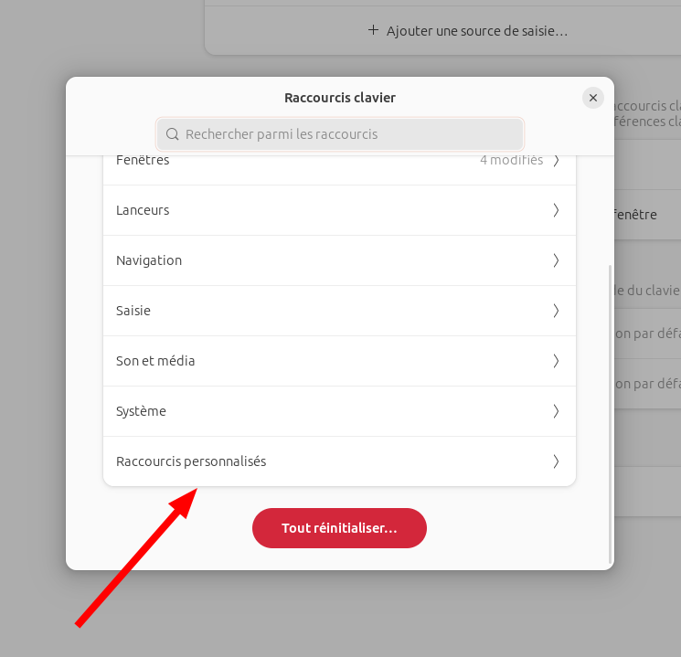 Raccourcis personnalisés
