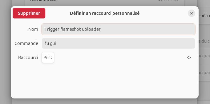 Définir le raccourci personnalisé